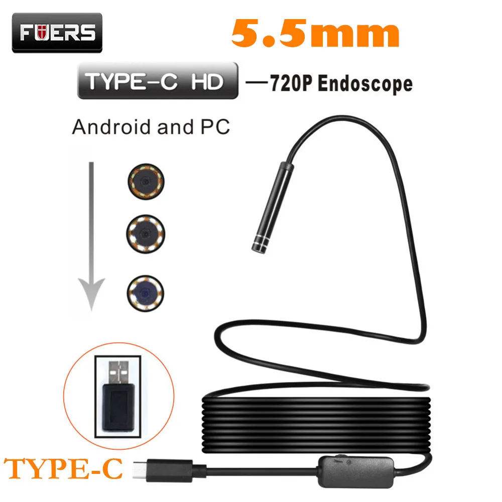 Камера-Эндоскоп FUERS водонепроницаемая камера-Бороскоп с USB-разъемом 5 мм 1/3/5/7/10 м