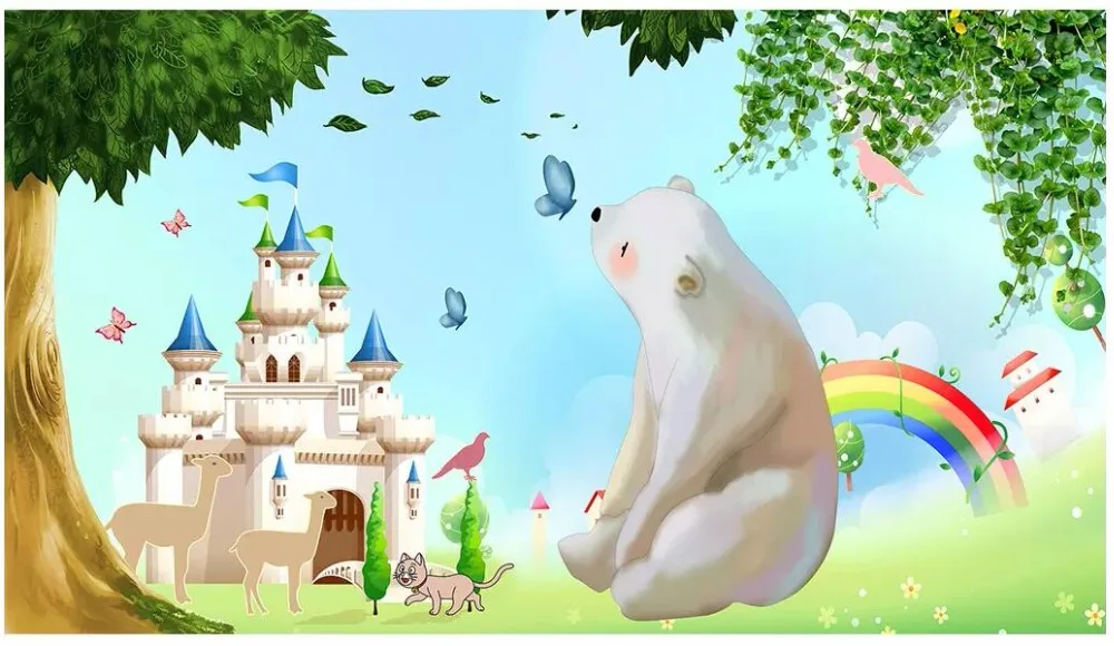 3d фото обои на заказ мультфильм большое дерево детская комната замок Домашний