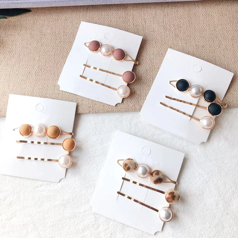 New Cute Colorful Pearl Barrettes For Women Students 3pcs/set Leopard Print Hairgrips Hair Stylings Jewelry Haircut | Украшения и