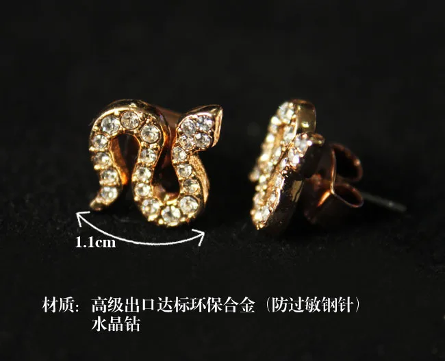 Small Snake Stud Earrings Rhinestone Crystal Pave Allergy Free Stainless Steel Ear Pin Designers Brand Women Fashion Jewelry | Украшения и