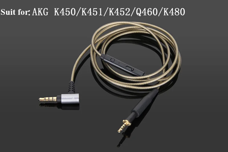 OKCSC EXK450 для K450 Сменные аудио кабели 3,5 мм Мужские наушники K451 K452 Q460 K480 посеребренные с кнопкой управления микрофоном - Цвет: Grey L plug with mic