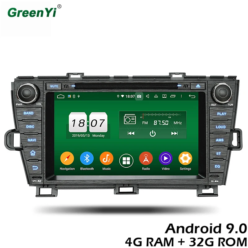 GreenYi 8 &quot4G ram Android 9 0 автомобильный DVD для Toyota Prius 2009 2013 Восьмиядерный 32G