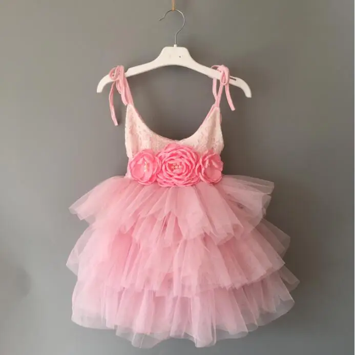 Pink flower sashes Красивое свадебное платье с цветочным узором для девочек; Детские вечерние платья-пачки; детское летнее платье принцессы на бретельках с цветочным поясом - Цвет: Pink flower sashes