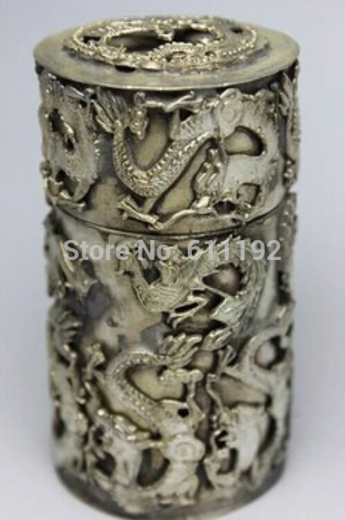 Медная латунная резная коробка для зубочисток ручной работы с старым тибетским