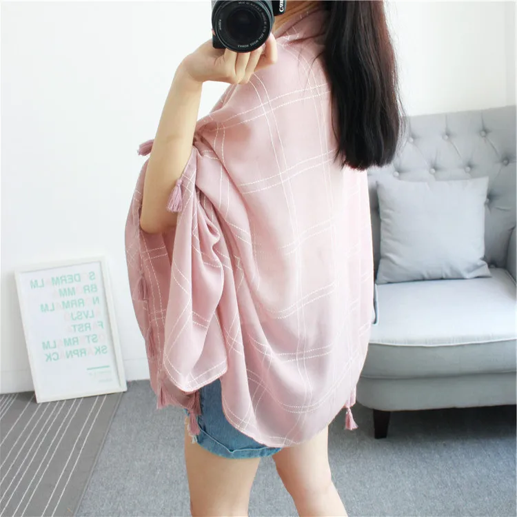 Летняя Новинка 2017 г. плед сплошной цвет шарф хлопок и лен тонкие длинные мягкой