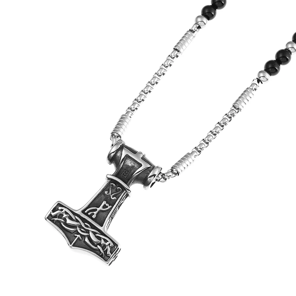 Молот Тора амулет викинга Mjolnir ожерелье из нержавеющей стали с черной цепочкой