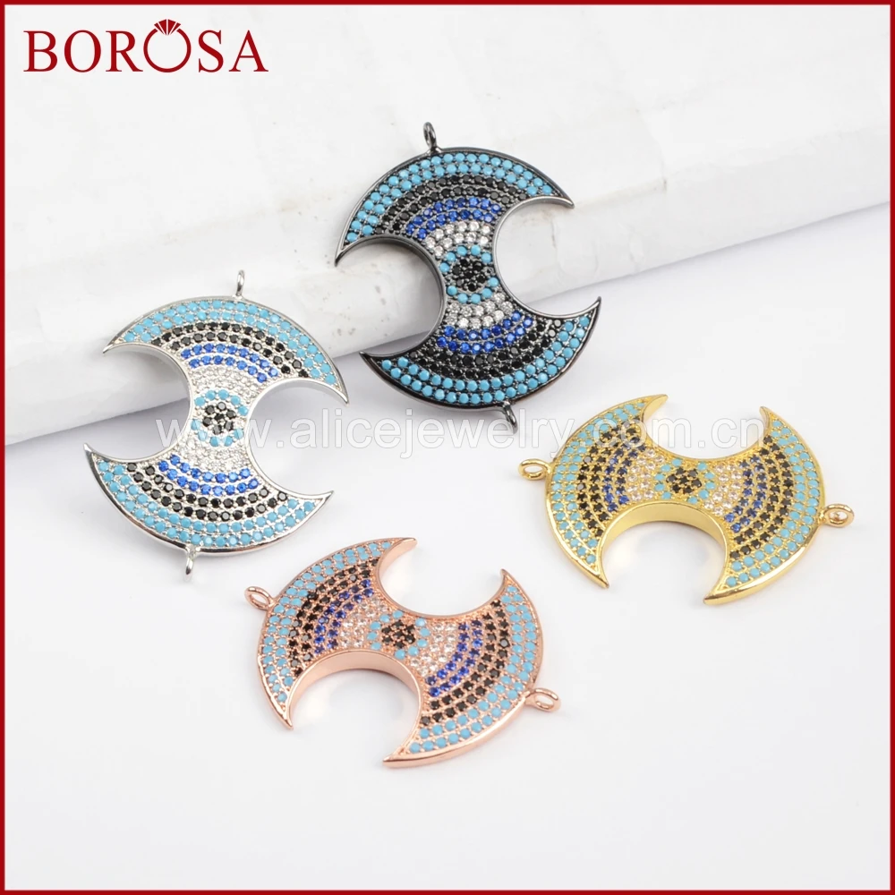 

BOROSA 6pieces Micro Pave CZ Rainbow Zirconia Double-headed Axe Connector for Fashion Charm Bracelet Jewelry WX857