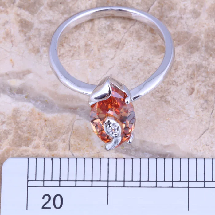 Стильное кольцо цвета шампанского Morganite белое CZ посеребренное Размер 5 / 6/7/8/9 R1541 |