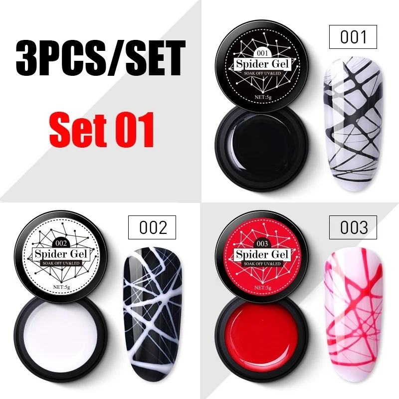 3PCS SET Лазурная красота паук Led Гель-лак для ногтей набор длительная живопись УФ лаковое гелевое покрытие для ногтей Блестящий Рисунок Led гель Эмаль Набор - Цвет: 3PCS SET
