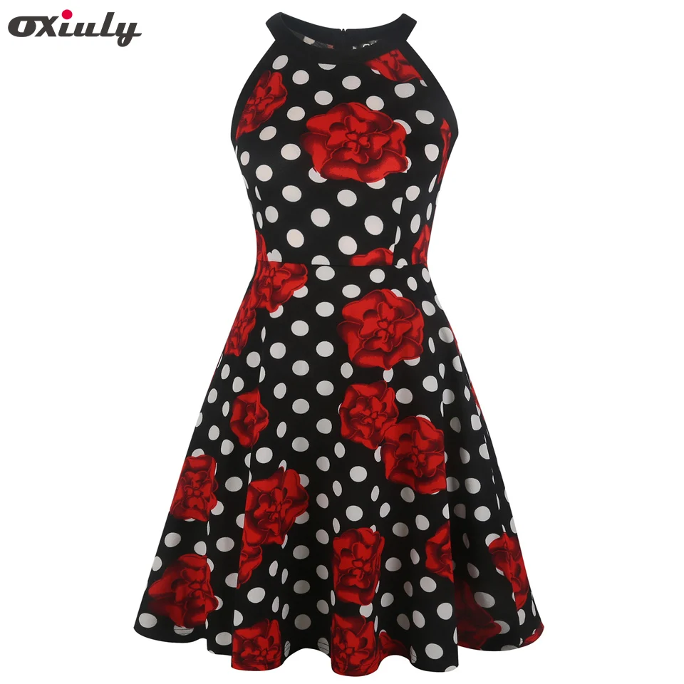 Oxiuly женская одежда без рукавов с лямкой на шее красный цветочный черный узор в