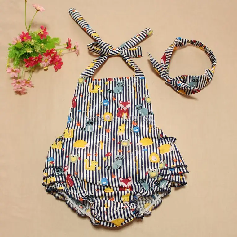 Полосатый хлопковый Детский комбинезон для девочек с бантом повязка на голову