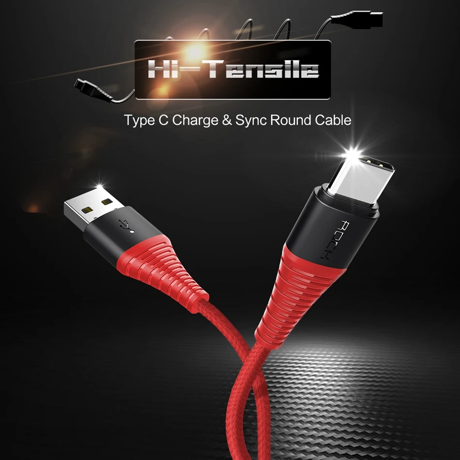 ROCK высокопрочный usb type-C кабель 3A usb type-c кабель для быстрой зарядки и синхронизации данных для Galaxy S8 plus Note 8 Oneplus 2 Xiaomi