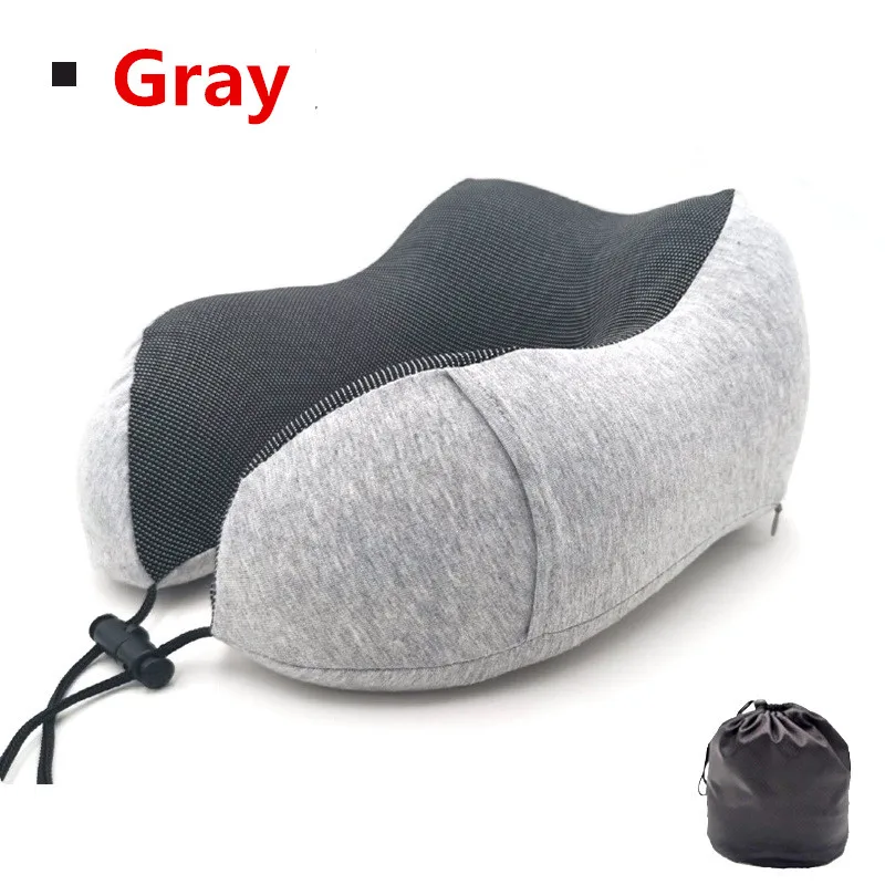 Gray U-образные подушки для шеи с эффектом памяти, мягкий медленный отскок, подушка для путешествий, твердый шейный затылочный медицинский с сумкой для хранения - Цвет: Gray