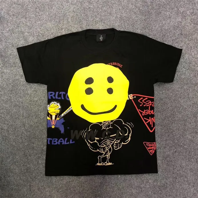 1 CPFM футболка Smile Face W. W. C. D. Логотип ручная роспись граффити принт Kanye West ASTROWORLD Трэвиса Скотта футболки мужские свободные футболки - Цвет: 1