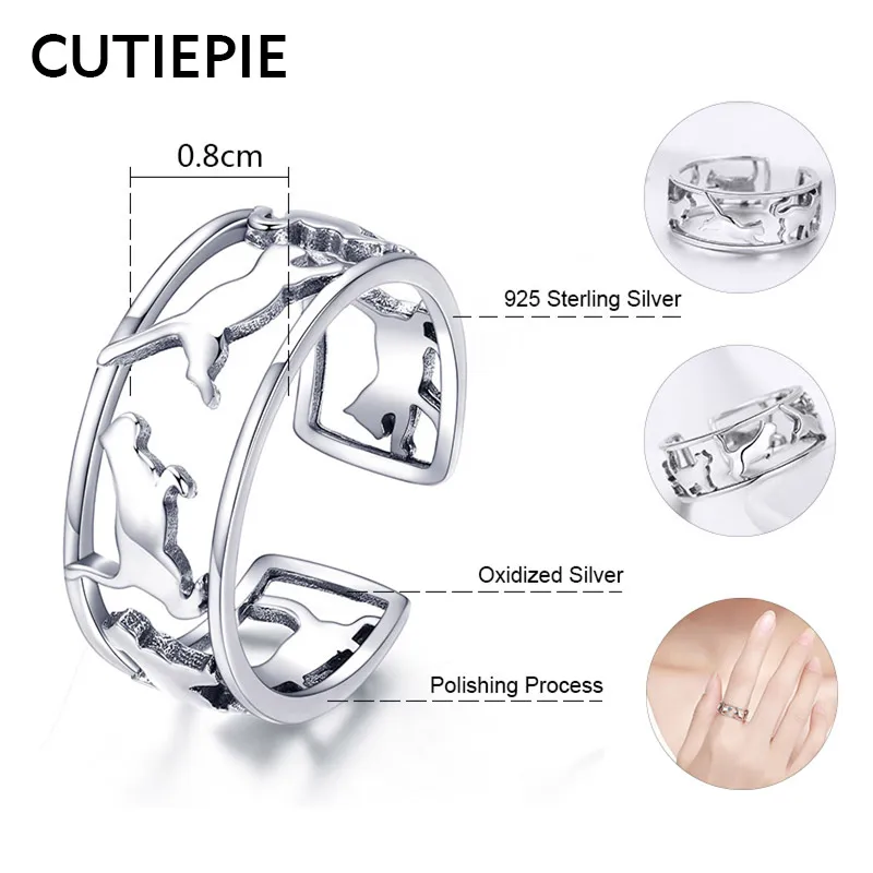 CUTIEPIE Настоящее серебро 925 пробы с животными счастливые кошки кольца для женщин
