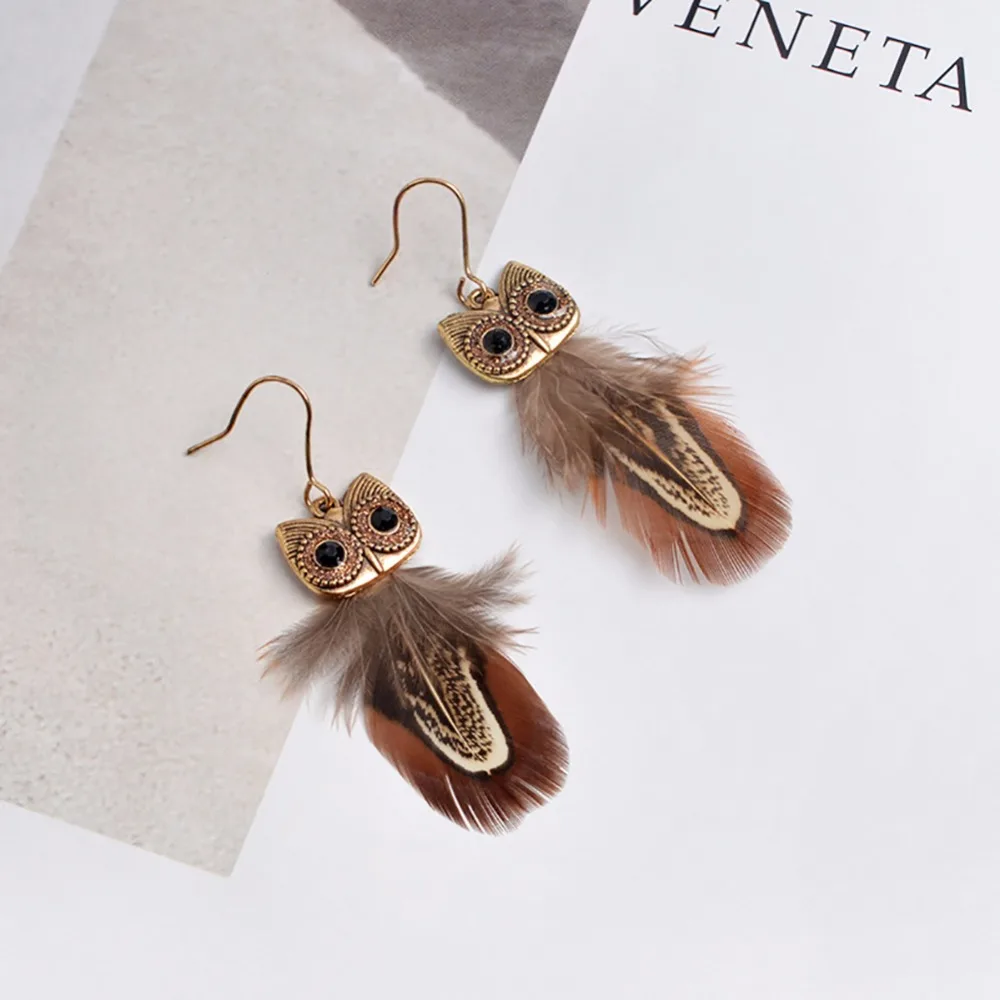 1 Pair Bohemia Owl Peacock Feather Crystal Earrings Dangle Earring Fashion Jewelry #249229 | Украшения и аксессуары