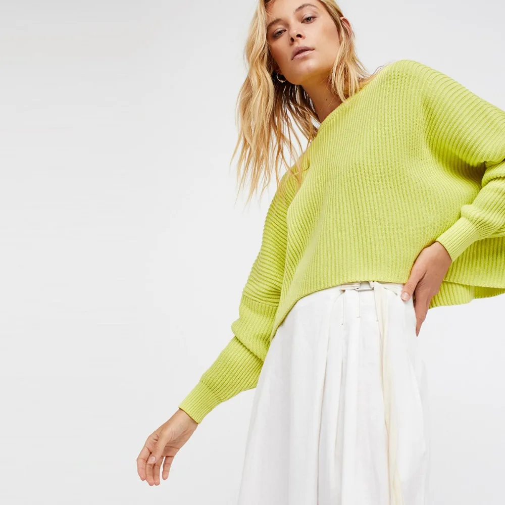 Белый розовый Теплый Свободные Леди с длинным рукавом Tricot трикотажные осень-зима