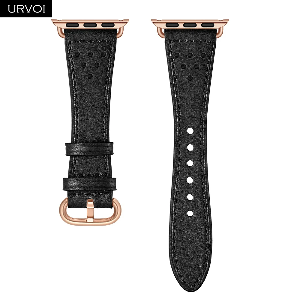 Black URVOI кожаный ремешок для apple watch серии 4 3 2 1 slim fit ремешок для iwatch классические цвета розового золота адаптер/пряжки 40 44 мм - Цвет ремешка: Black