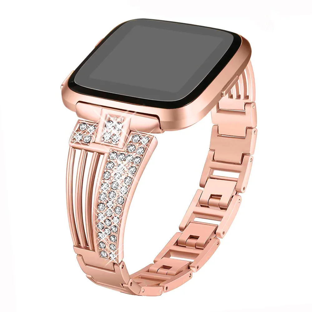 Rose gold Ремешок для часов для fitbit versa, умный ремешок, браслет из нержавеющей стали, носимый ремень, стразы, сменные браслеты - Цвет: Rose gold