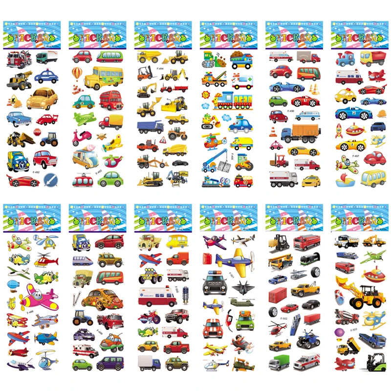 

6 Sheets/set Cute DIY Stickers Cartoon Traffic Car Aircraft PVC Scrapbook For Children Diary Notebook Decoration Gifts