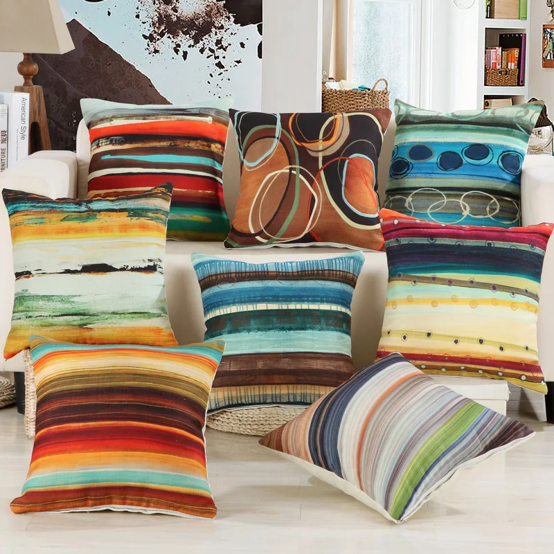 High Quality Luxurious Classical Stripe Print Cushion Cover Square Sofa Seat Decorative Back Waist Cusion Car Office Pillow Case | Дом и сад