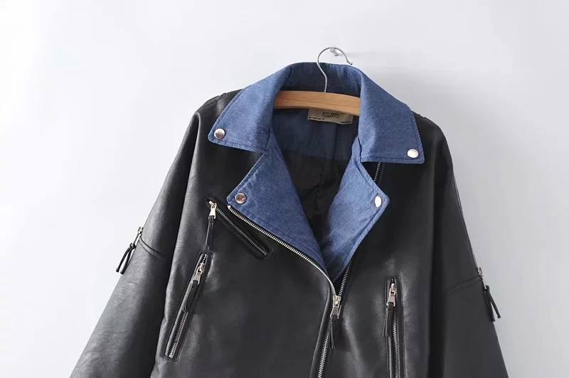 Aelegantmis New Pu Leather Jacket Women Fashion Loose Faux Leather Biker Jacket Black Soft Jacket Ladies Zipper Basic Coat