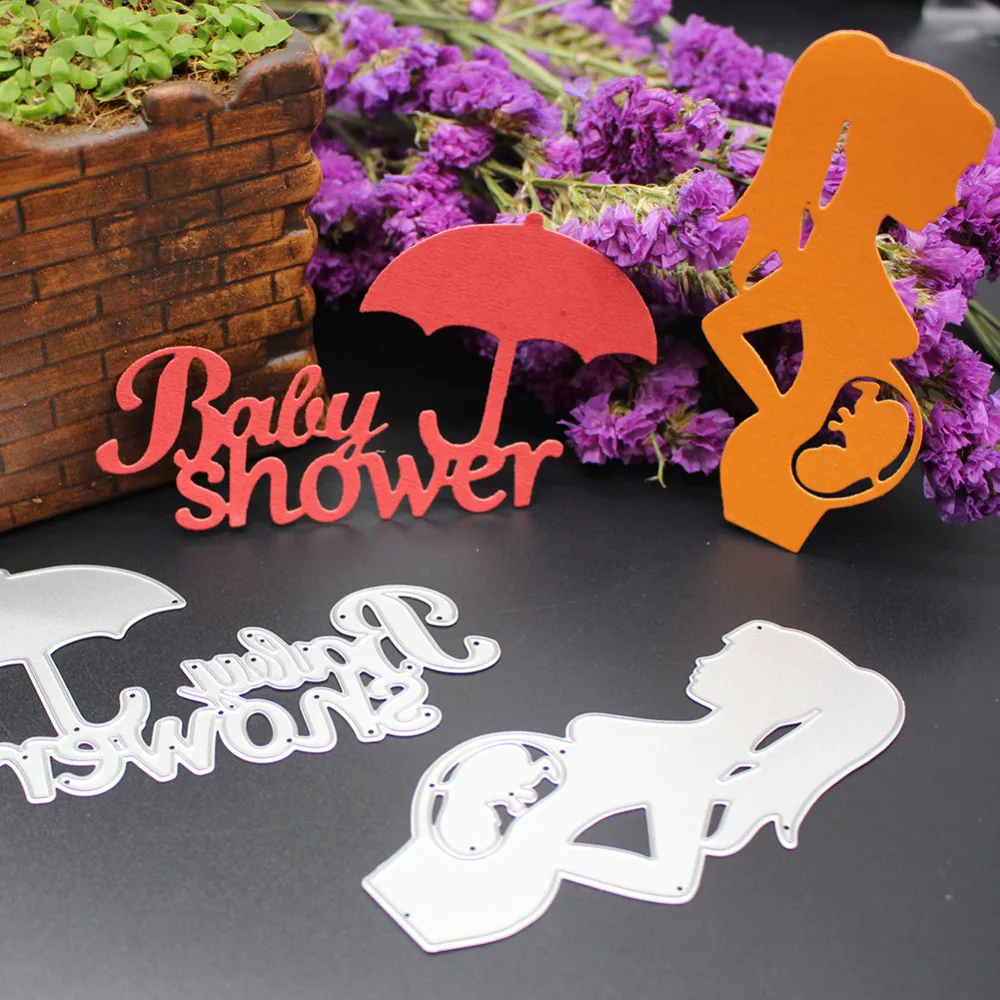 Для беременных женщин Baby Shower буквы зонтик металла резка умирает DIY трафареты для