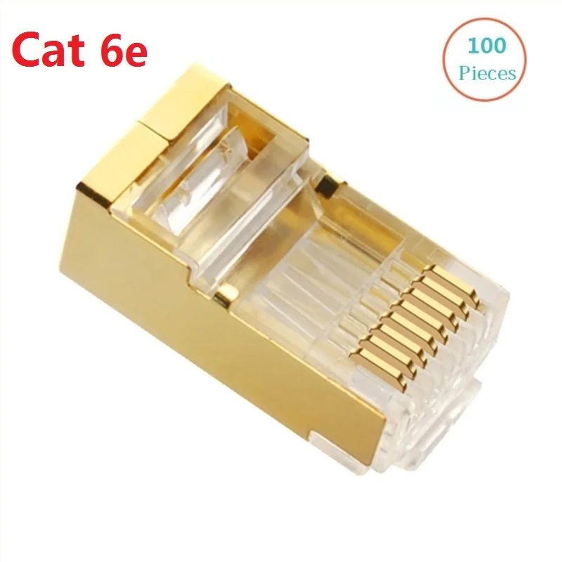 Позолоченный сетевой кабель RJ45, Модульный штекер CAT6e 8P8C FTP, кристаллическая головка, 100 шт./партия