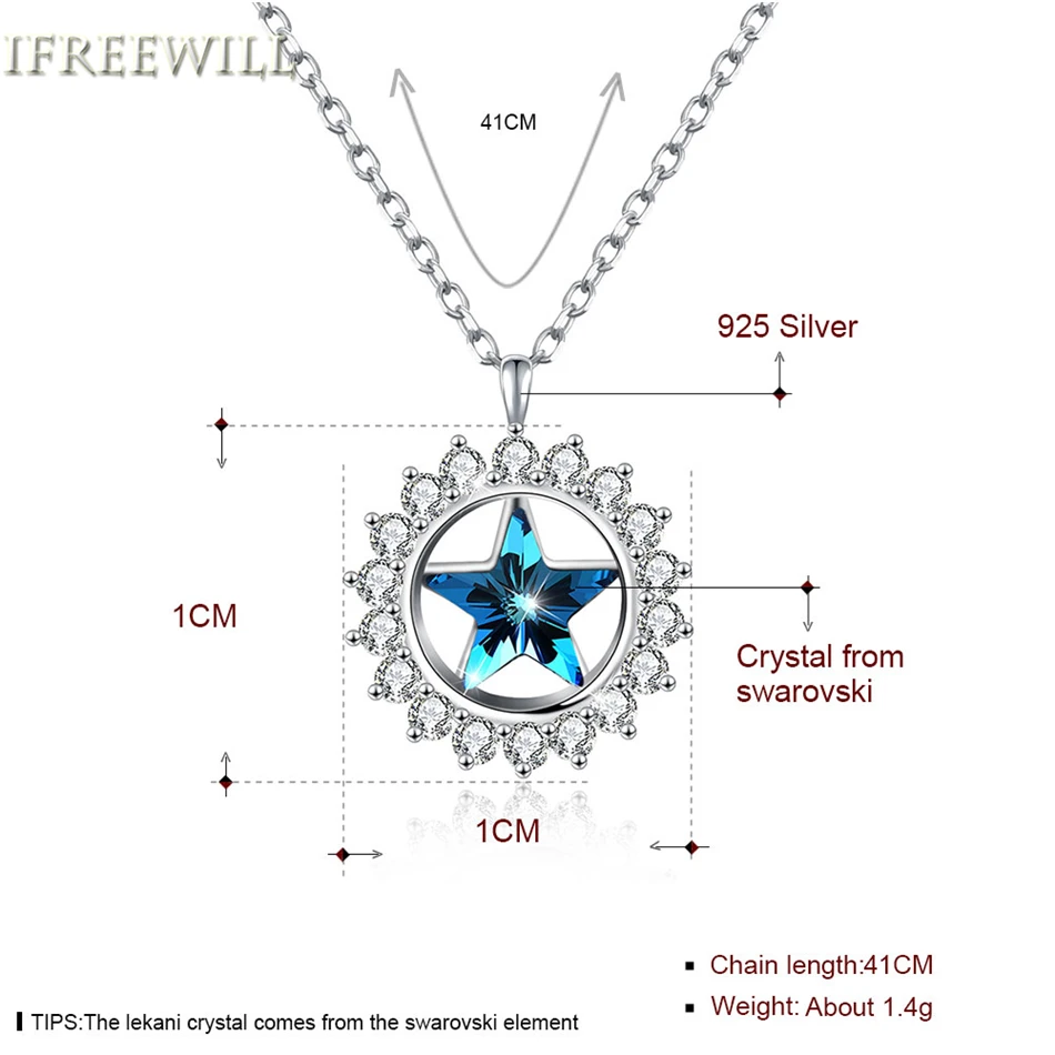 925 silver star Подвески для женщины IFREEWILL Модные Кристалл ожерелья Мода и ювелирных