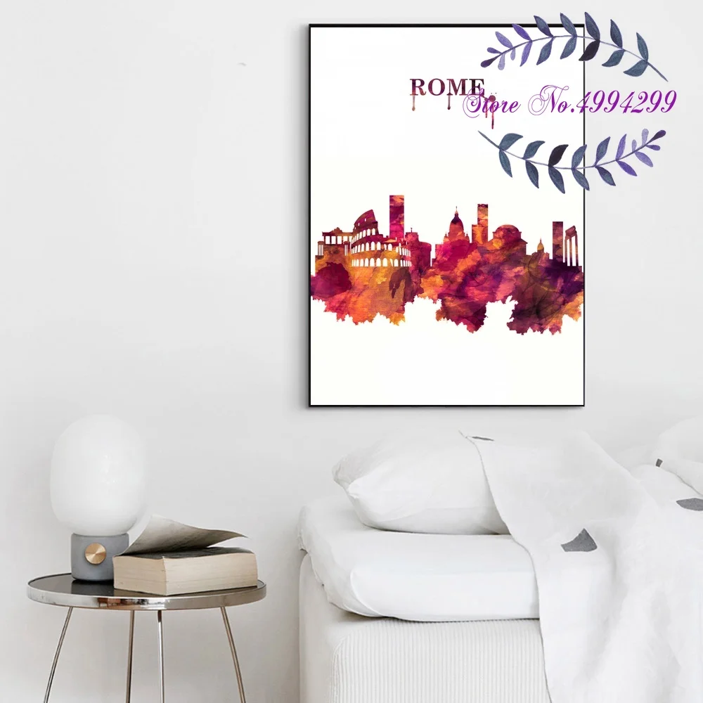 Milan Rome Venice Italy City Red Skyline Poster Canvas Art Print Home Decor | Дом и сад
