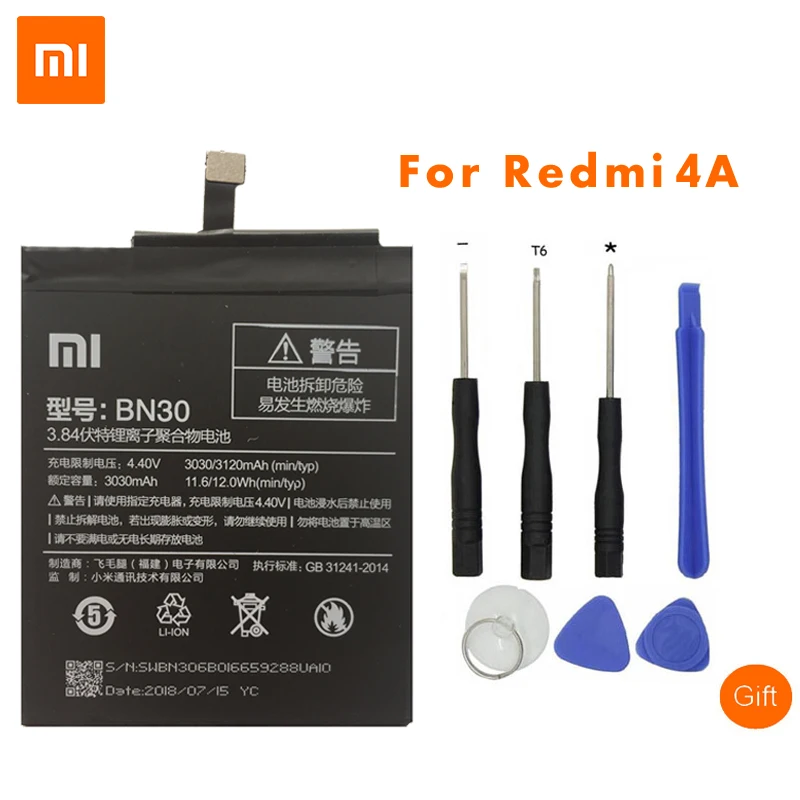 Xiaomi Оригинал BN30 сменные батареи для Redmi 4A высокое качество 3120mAh Redrice Hongmi