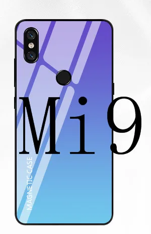 Тонкий магнитный беспроводной Чехол для зарядного устройства для Xiaomi mi 9 mi x 2S тонкий противоударный чехол для внешнего аккумулятора градиентная крышка из закаленного стекла - Цвет: Mi9-Purple
