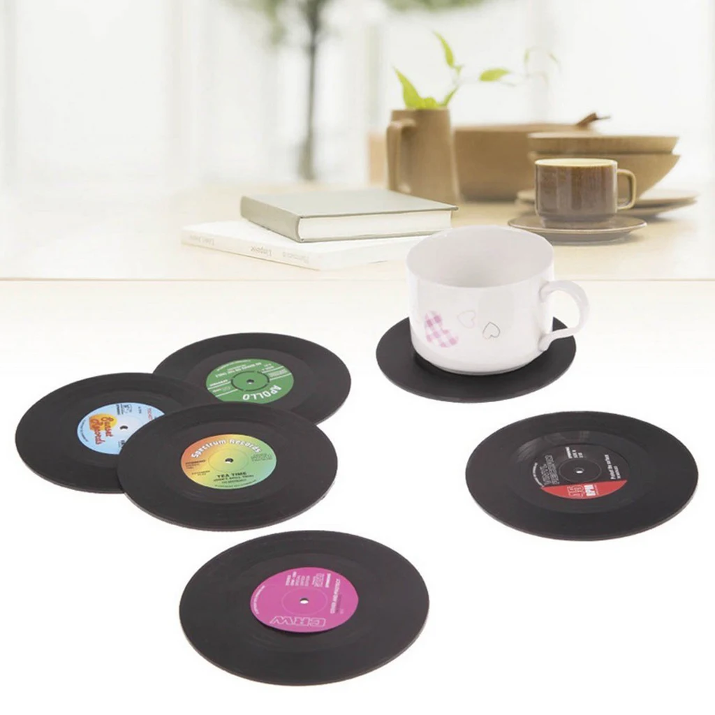 6x круглые винтажные виниловые подставки для CD записывающие стаканчики держатель