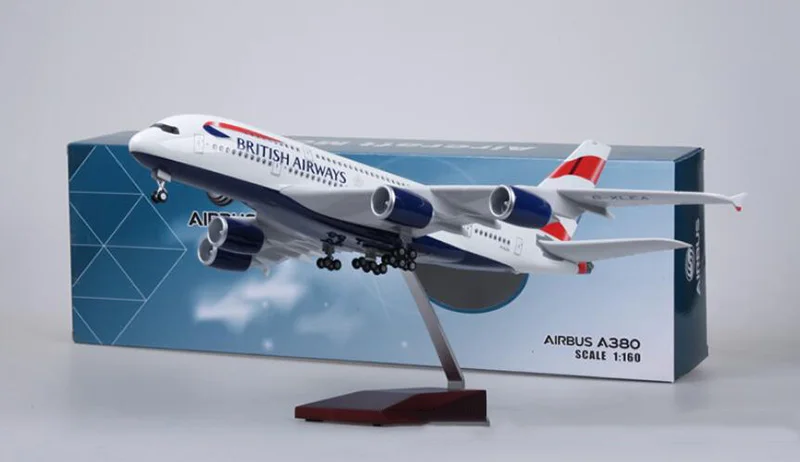 1/160 масштаб 50,5 см самолета Airbus A380 Британский авиакомпании Модель W свет и литой колесный Пластик смолы плоскости для коллекции