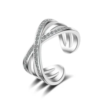 fashion silver plated rings for women party jewelry charm crystal cross girl finger rings accessories adjustable