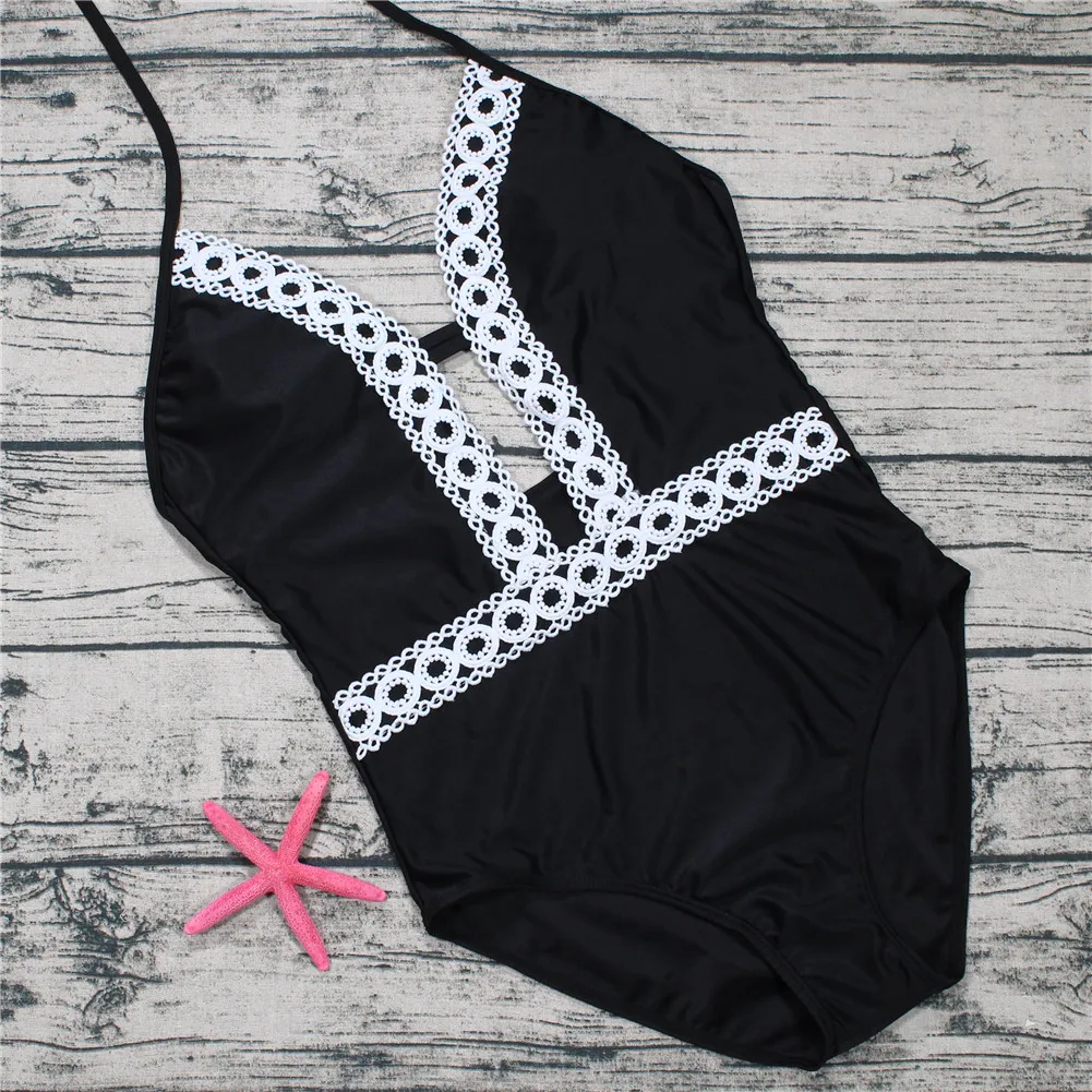 Купальники 2018 купальники женские Цельный купальник сплошной цвет кружева полоса