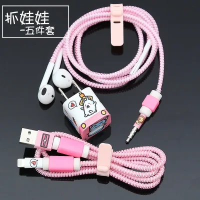 style 3 Забавный Единорог кабель наушники протектор набор с кабель Winder Bling наклейки USB зарядное устройство протектор сердцевины кабеля для iphone 6 7 8 X - Цвет: style 3