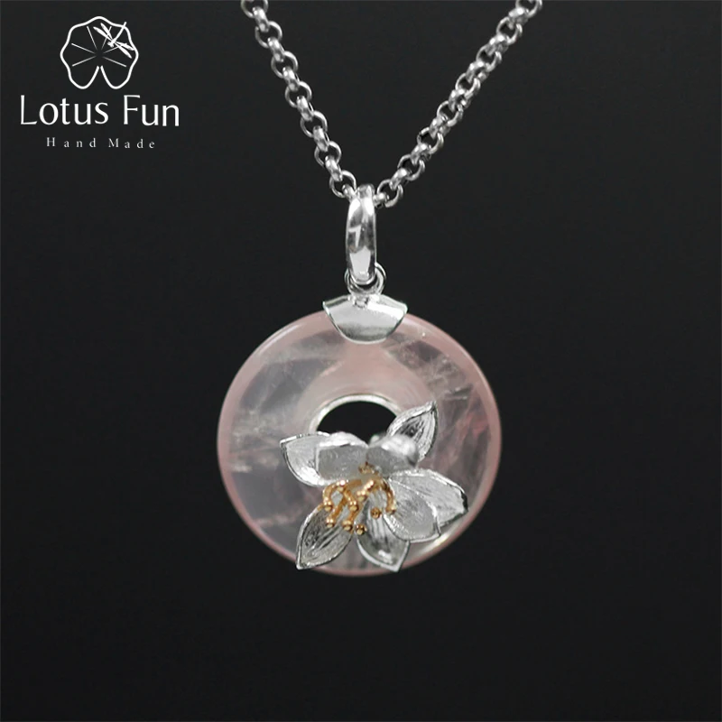 Lotus весело Настоящее стерлингового серебра 925 натуральный розовый камень ручной