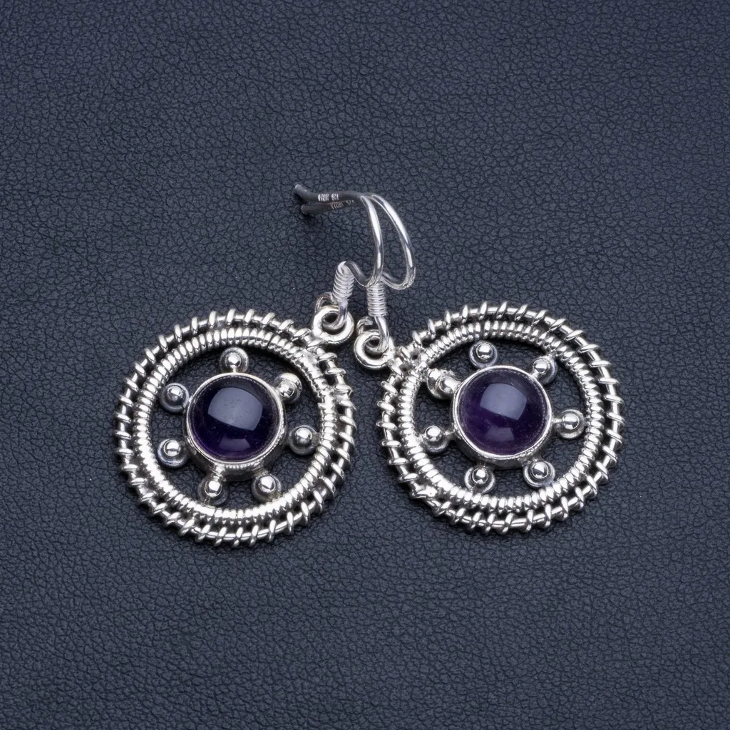 

Natural Amethyst Boho Style 925 Sterling Silver Drop Earrings 1 1/4" R1573