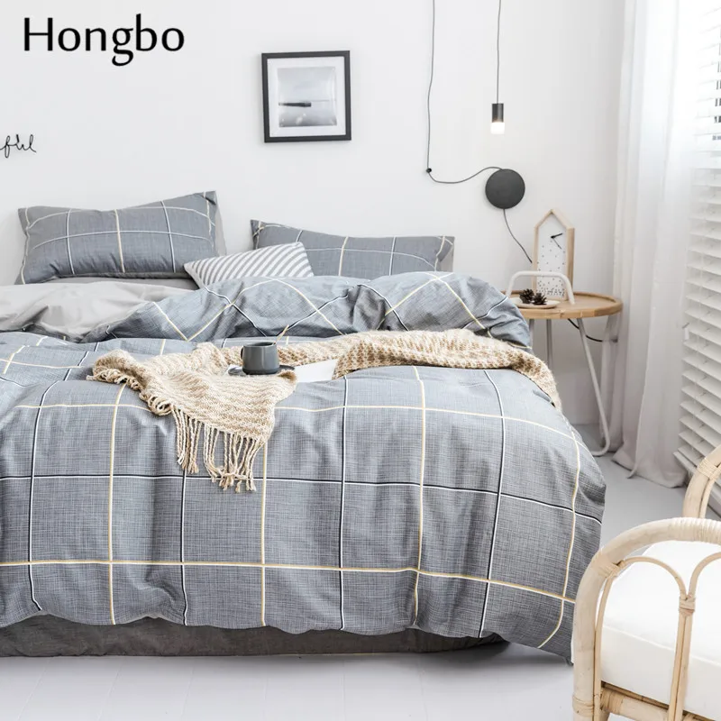 Hongbo серый желтый решетки пододеяльник простыни для безбортовой кровати наволочка Королева Полный Твин дети размер хлопок постельное белье