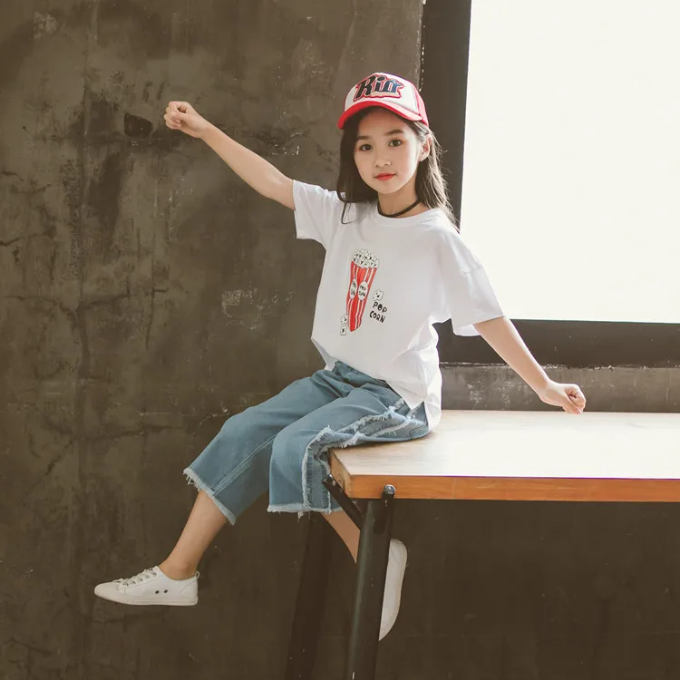 Детский комплект одежды для девочек летняя футболка с коротким рукавом и принтом