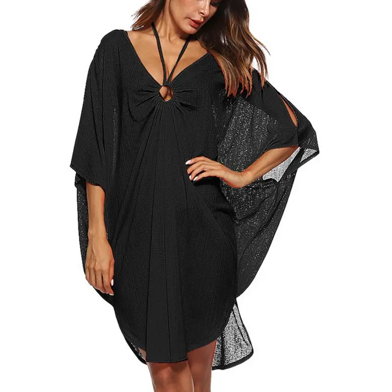 Laamei Summer 2018 Women Clothing Sexy Oversize Dress Boho Mini Vestidos V Neck Batwing Sleeve Beach Dresses | Женская одежда