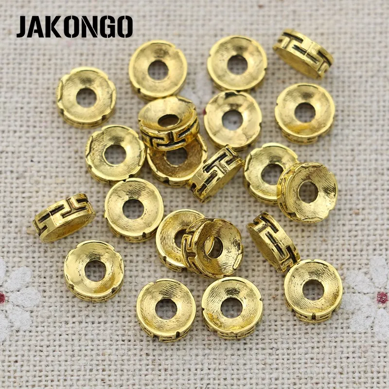 JAKONGO антикварные посеребренные круглые бусины разделители свободные для