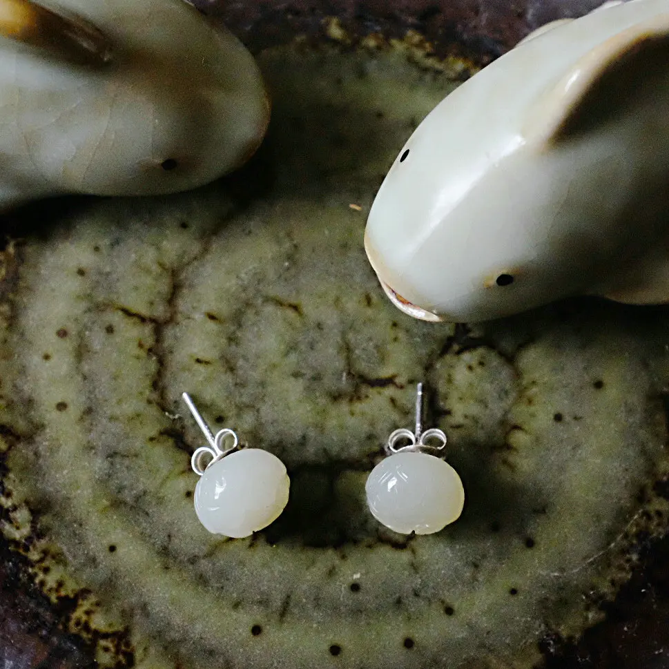 L&ampP Elegant Natural Jade Earrings Pure 925 Sterling Silver For Women Handmade Lotus Fine Jewelry Wholesale | Украшения и
