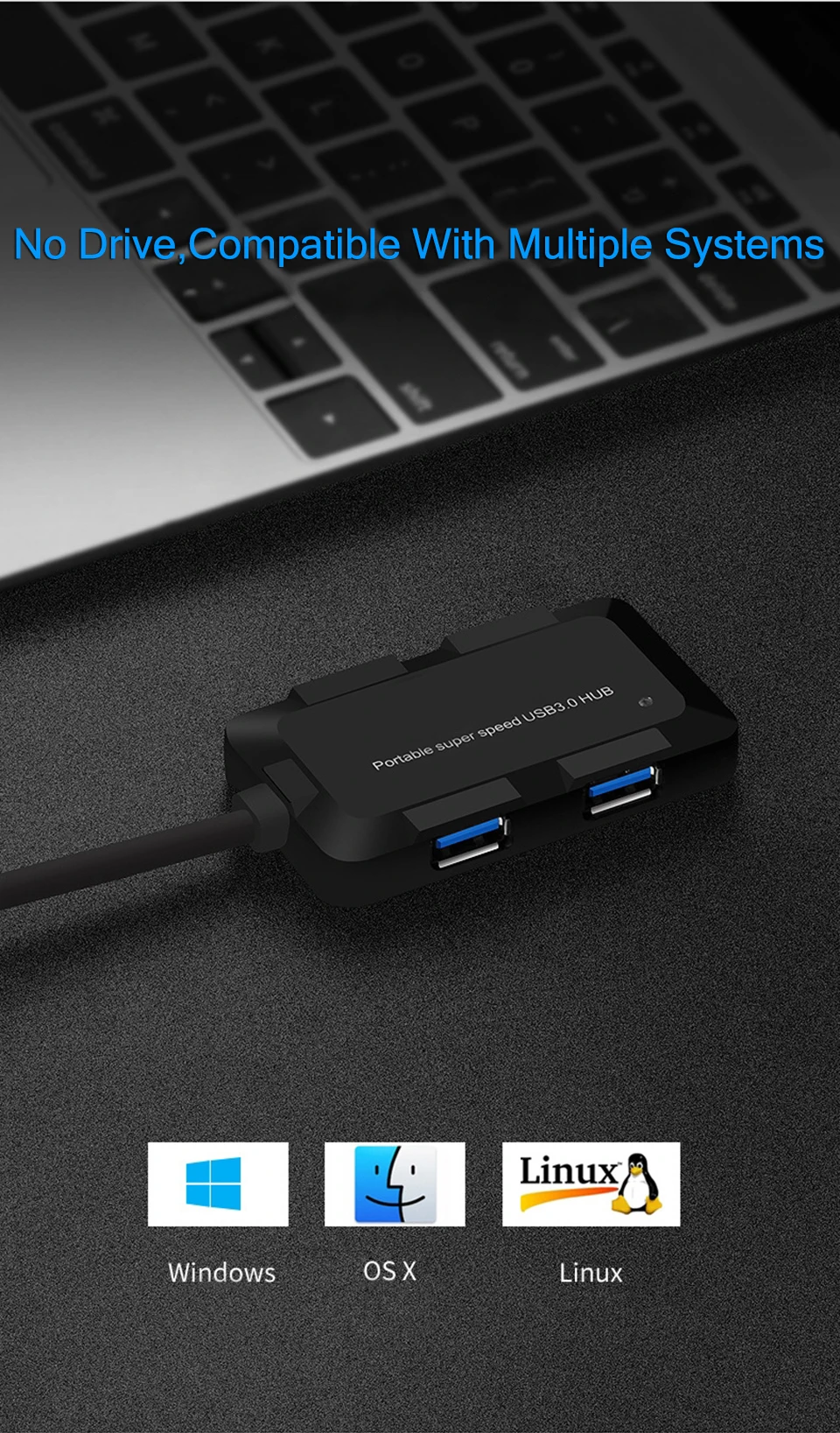 4 порта USB3.0 концентратор 5 Гбит/с супер скорость Hab 750 мм Кабель Портативный Черный Белый Micro-USB разветвитель питания для нескольких USB устройств
