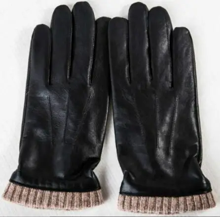 

Мужские теплые перчатки из натуральной кожи, трикотажные перчатки для вождения из натуральной кожи в стиле пэчворк, R783, Осень-зима