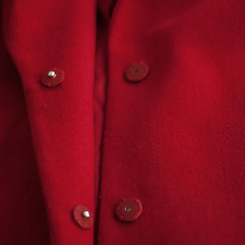 Once the New Retro coat collar suit slow homemade woolen loose cocoon shaped long red knee | Женская одежда