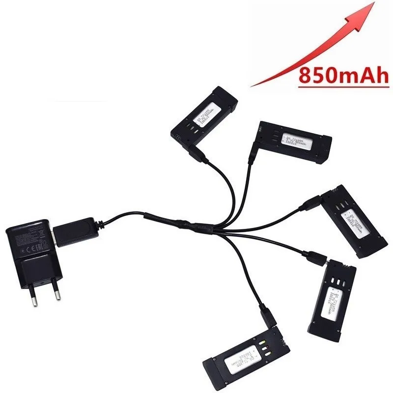

( 5-In-1 ) 3.7V 850mAh Battery and Charger for E58 JY019 S168 RC Quadcopter Spare Parts 3.7v RC Drone Lipo Battery
