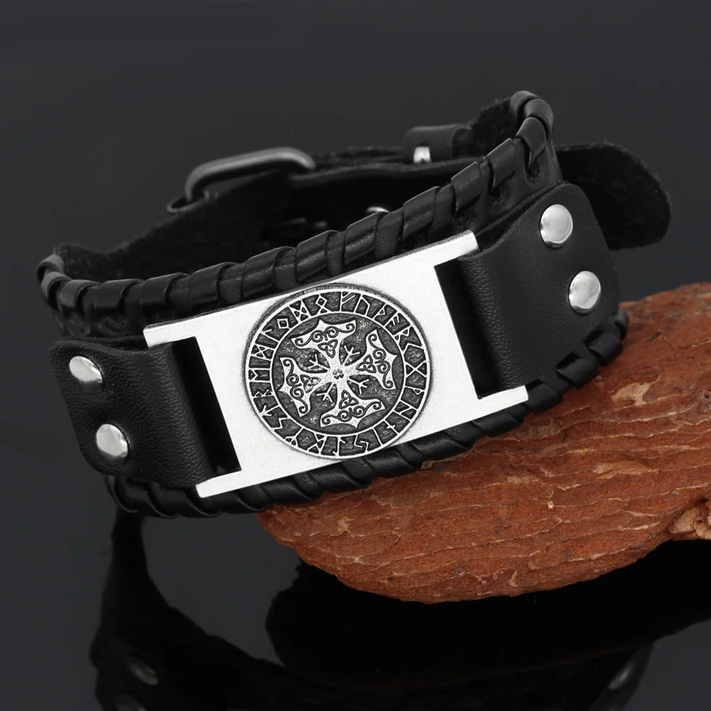 Скандинавский Викинг символ Одина узел Руна кожаный браслет-амулет с Valknut
