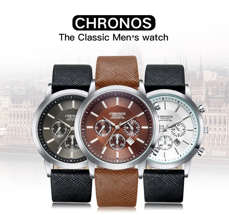 Мужские часы CHRONOS Топ бренд класса люкс мужские Datejust кожаные спортивные Relogio Masculino